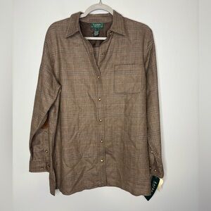 Vintage Ralph Lauren Soft Brown Wool Plaid Tartan Houndstooth Shirt Jacket NWT